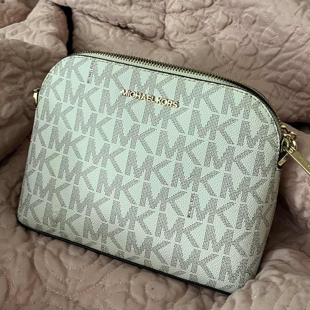 Michael Kors White and Gold Crossbody Bag